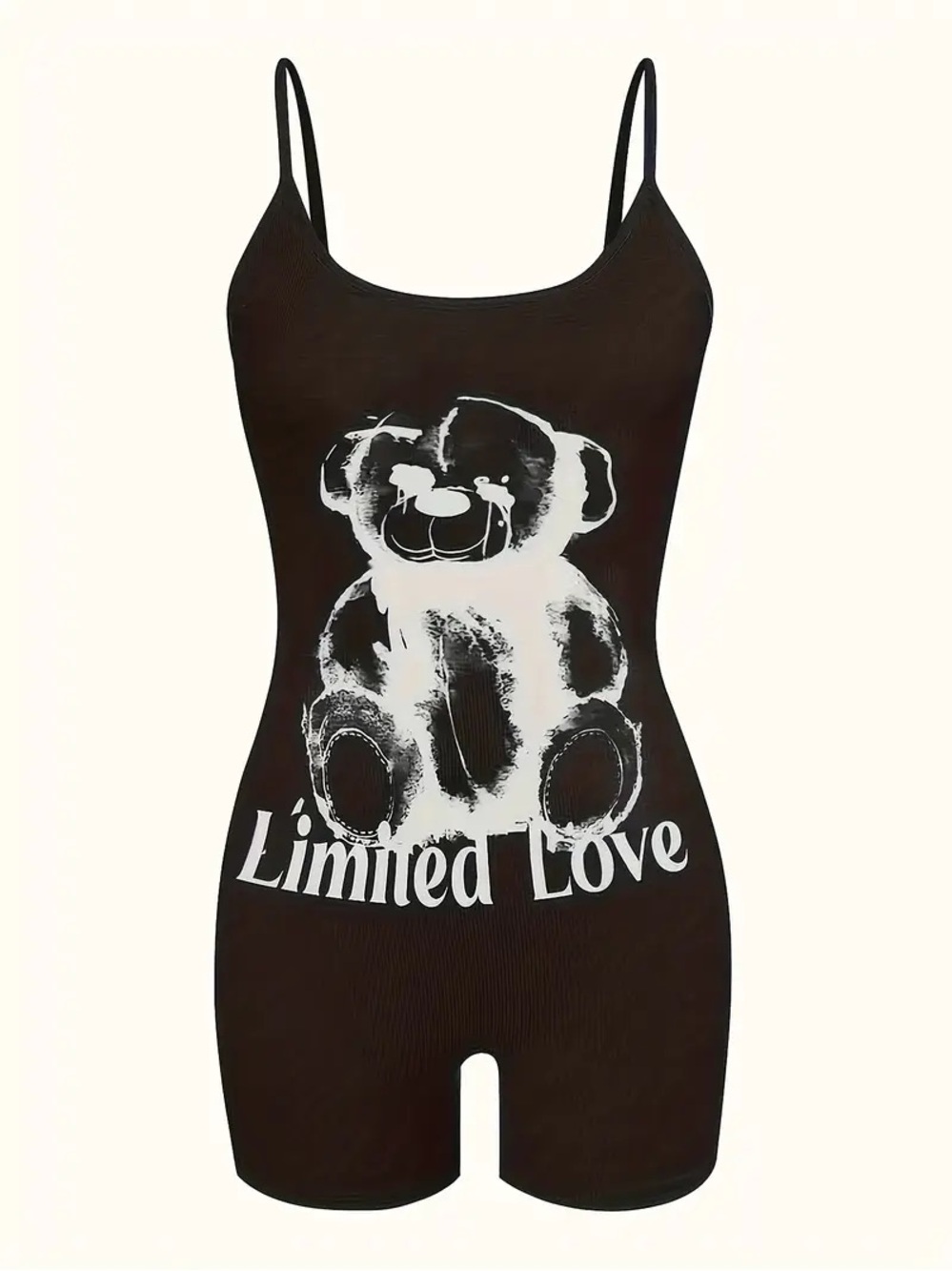 Black Ribbed “Limited Love” Romper Stretchy Streetwear | Size XL - Picture 2 of 13